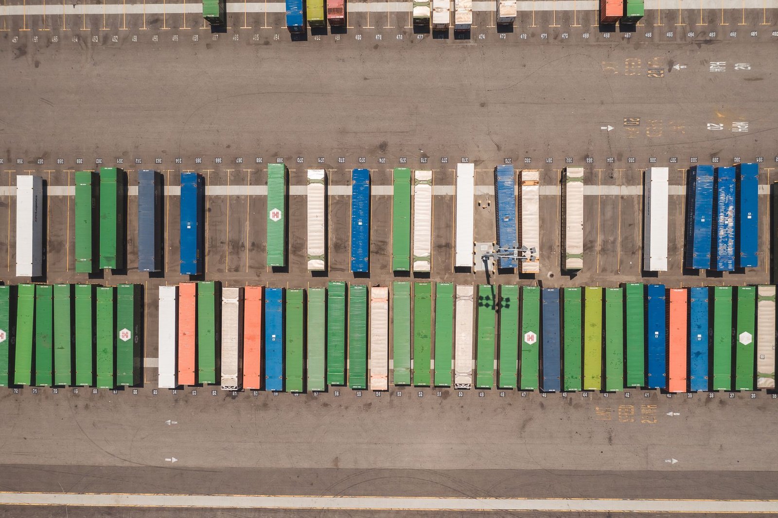 Aerial view of organised cargo containers at an international port