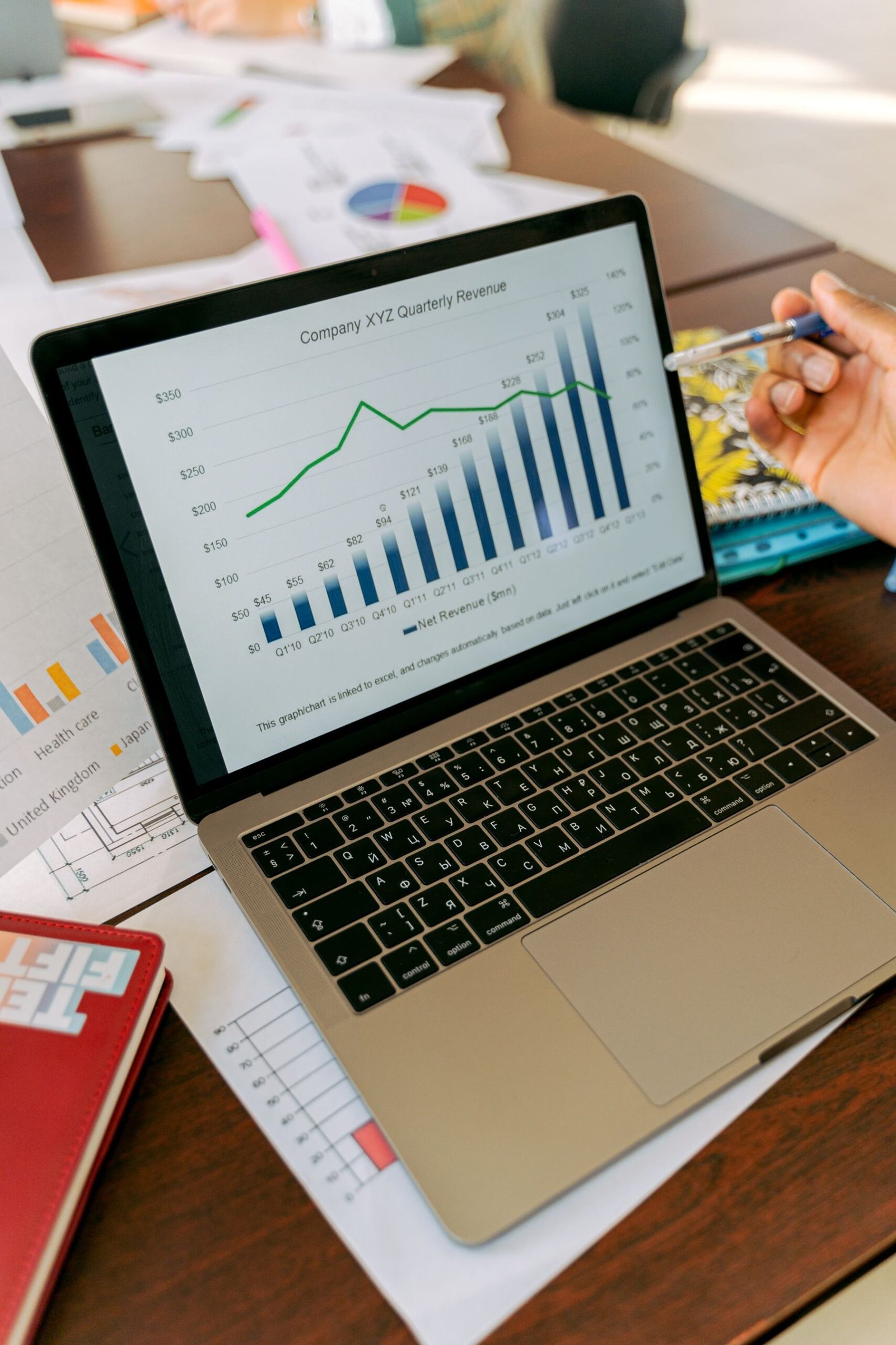 Business analytics and revenue charts displayed on a laptop screen