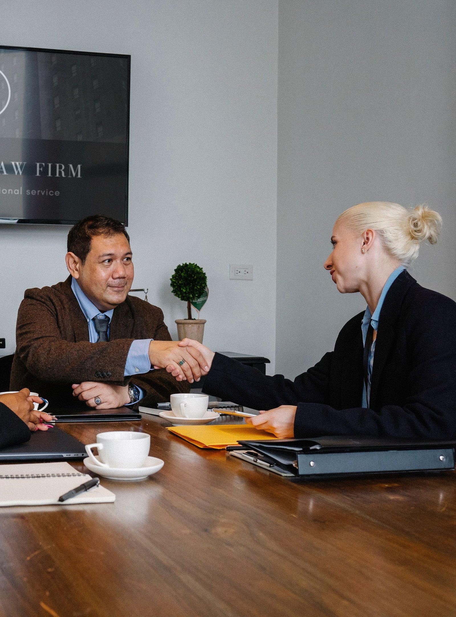 Executives shaking hands during a professional business meeting